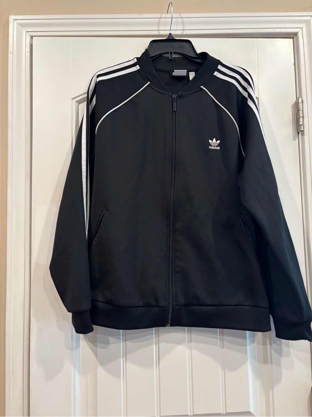 adidas Black Track Bomber Jacket with White Stripes
